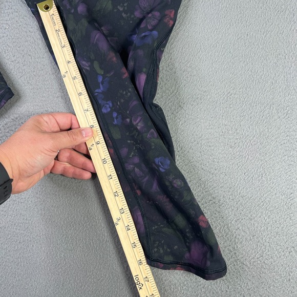Lululemon Train Times Crop Pants Womens 6 Black Frozen Flourish Leggings 17" - Picture 8 of 12